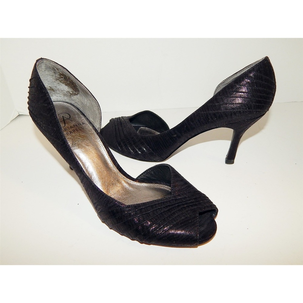 Adrianna Papell 8 M Black Ruched Leather Open Toe Pumps